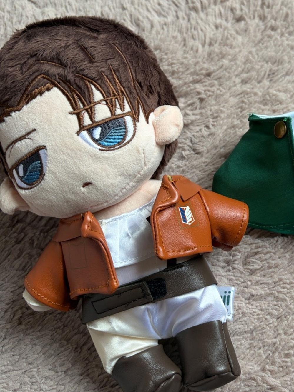 Levi Ackerman Plush Doll with Green Cloak Accessory